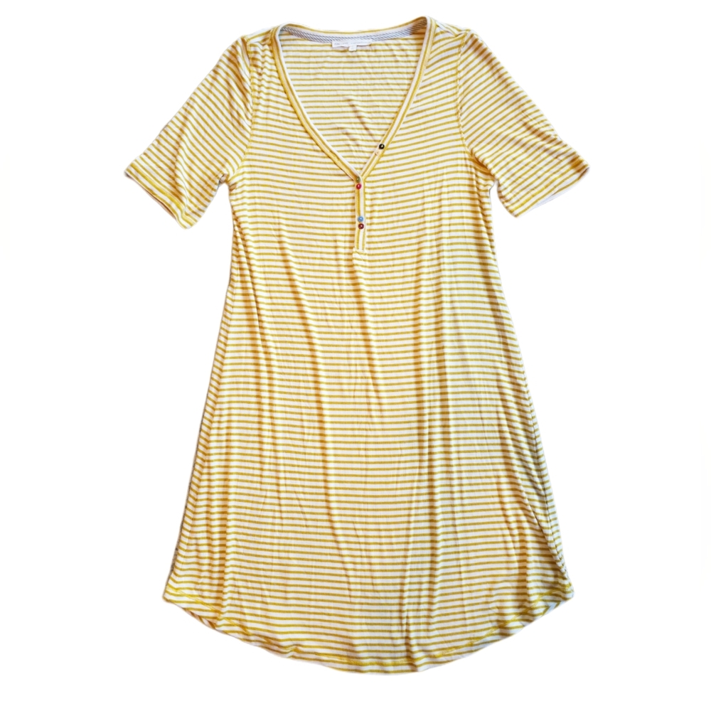 ANTHROPOLOGIE Pure & Good Yellow White Striped Shirt Dress Size Large